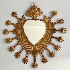 Gold Sacred Heart Wall Mirror Sunburst & Star Crown Design